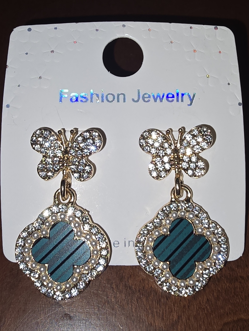 Gold Butterfly Drop Earrings with Teal Accent - Fashion Jewelry, Brand New
